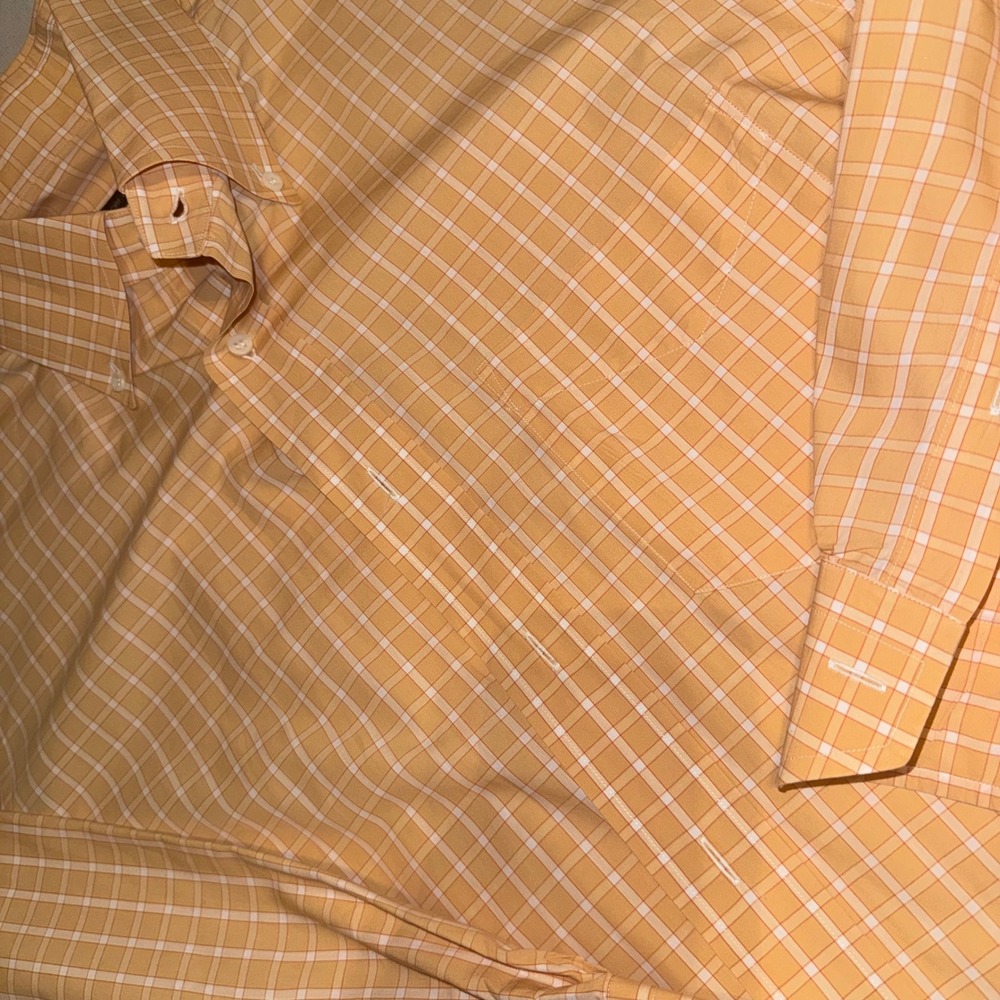 Bergdorf Goodman Mens Orange Plaid Cotton Button Down Shirt Made in Italy Large